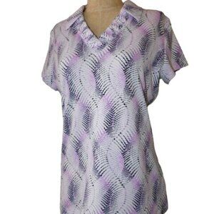 Sport Haley Size M Medium Ruched Vneck Print Gold Shirt Top Active